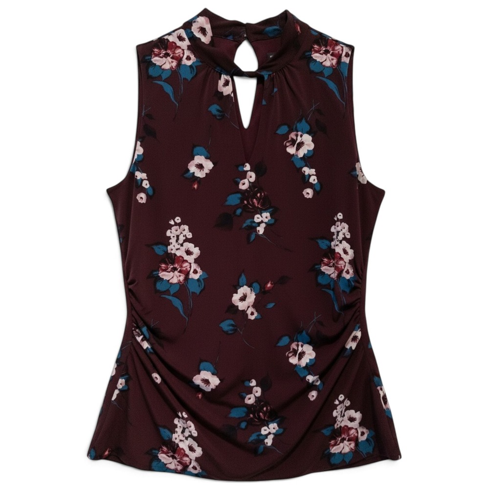 White House Black Market Floral Mock Neck Top Womens M Dark Academia Romantic